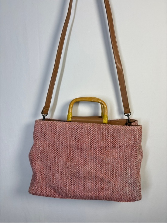 Fossil Handbags - FOSSILCoral Pink Woven Bamboo Top Handle Shoulder Bag 75082 Purse